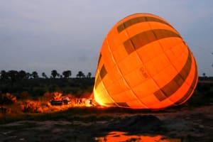 Hot air balloon being inflated in Uganda