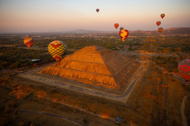View of Teotihuacan outside of Mexico City while in hot air balloon