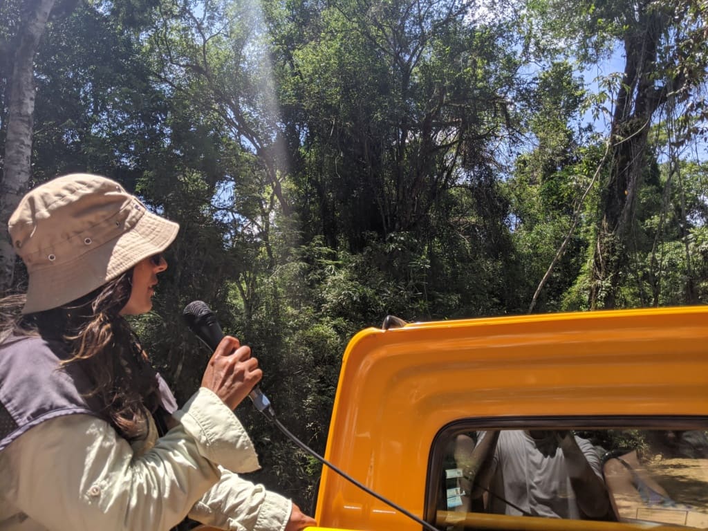 Picture of our guide on the truck on the way to the Iguazu Falls boat ride to Iguazu Falls