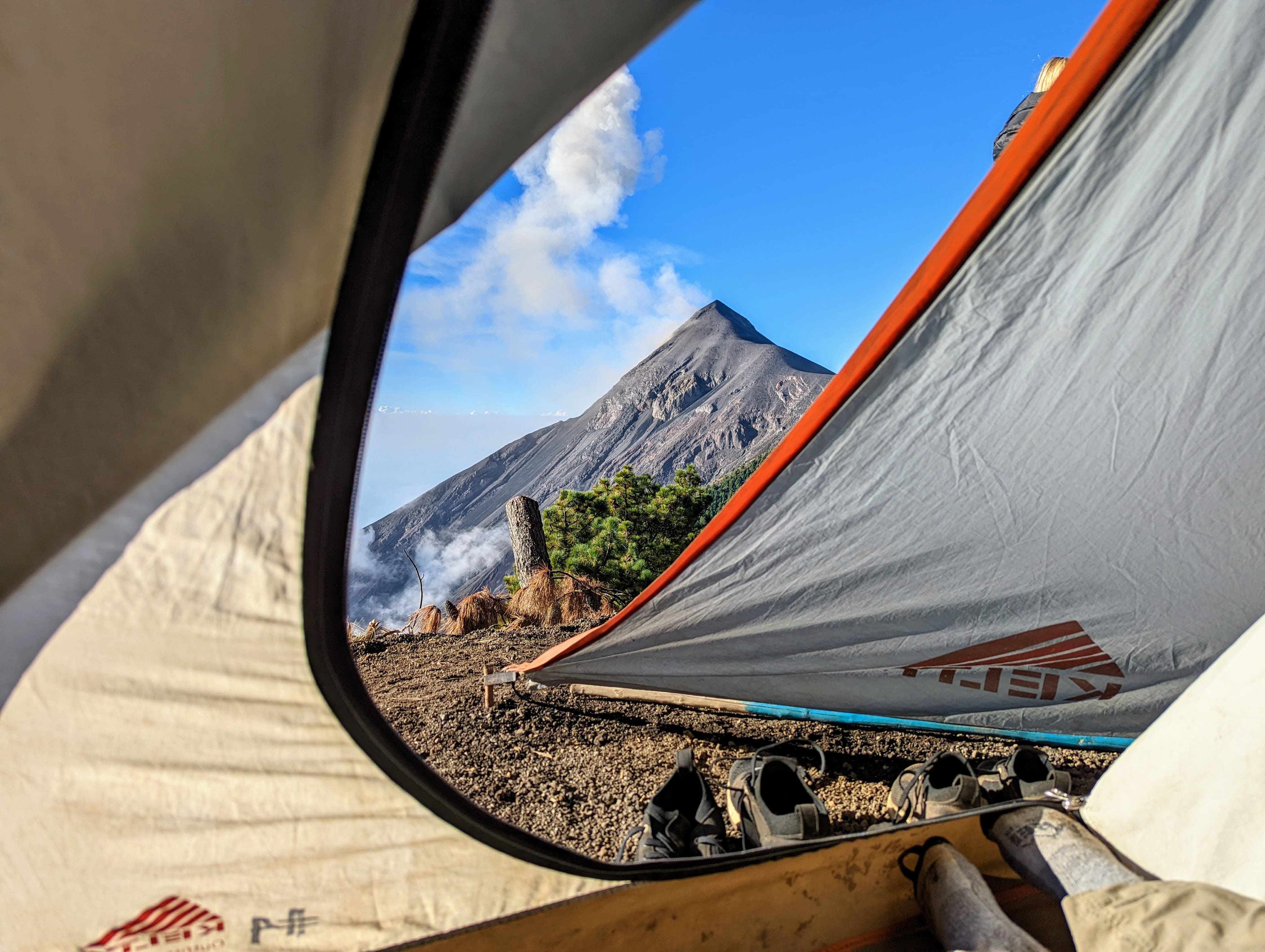 View of Fuego in the morning from our tent