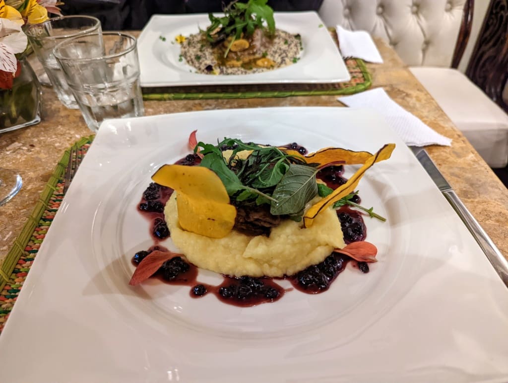 Food at restaurant in Aguas Calientes