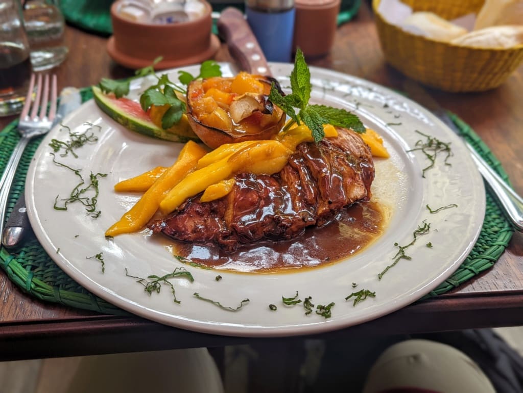 Mango Chicken at Indio Feliz Restaurant in Aguas Calientes
