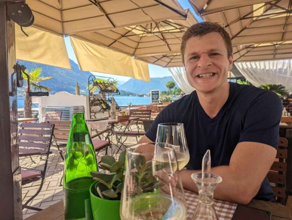 Eating at a restaurant in Kotor