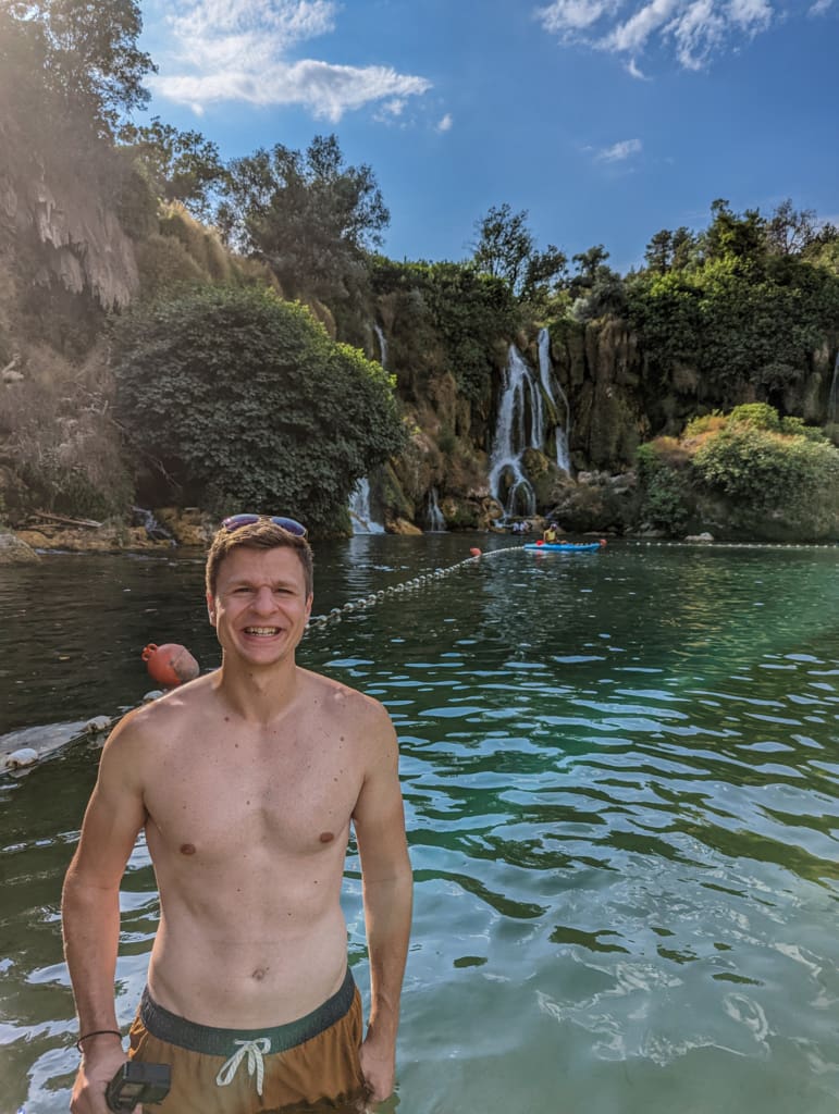 Swimming at Kravica on our Mostar Day Trip