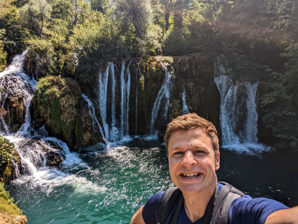Selfie at the Great Una Falls in Una National Park
