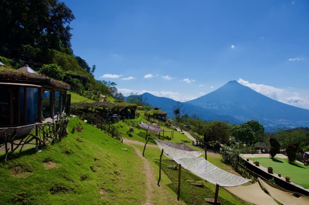 Restaurants and shaded spaces from our day in Hobbitenango