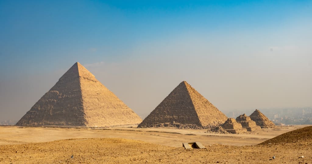 A view of the Great Pyramids of Giza