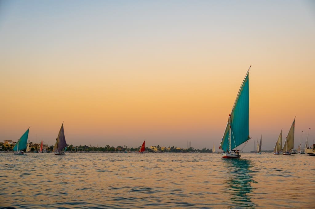 Nile River at sunset on Day 4 of our Egypt Itinerary