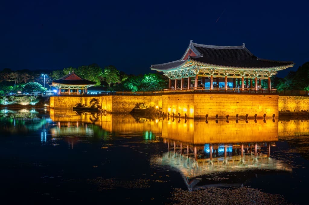 Palace at night in Gyeongju
