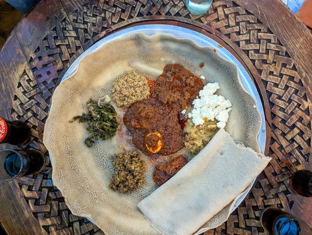 Ethiopian food lunch on Addis Ababa one-day tour and layover
